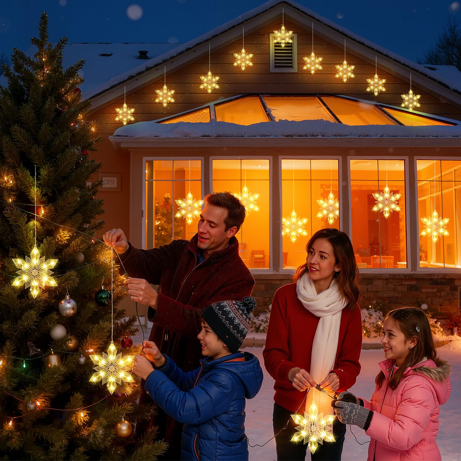 Quntis Luci natalizie da 86,4 cm, a batteria, confezione da 3 luci a 36 LED a forma di fiocco di neve, con timer di memoria, 8 modalità scintillanti, decorazione natalizia per interni e invernali