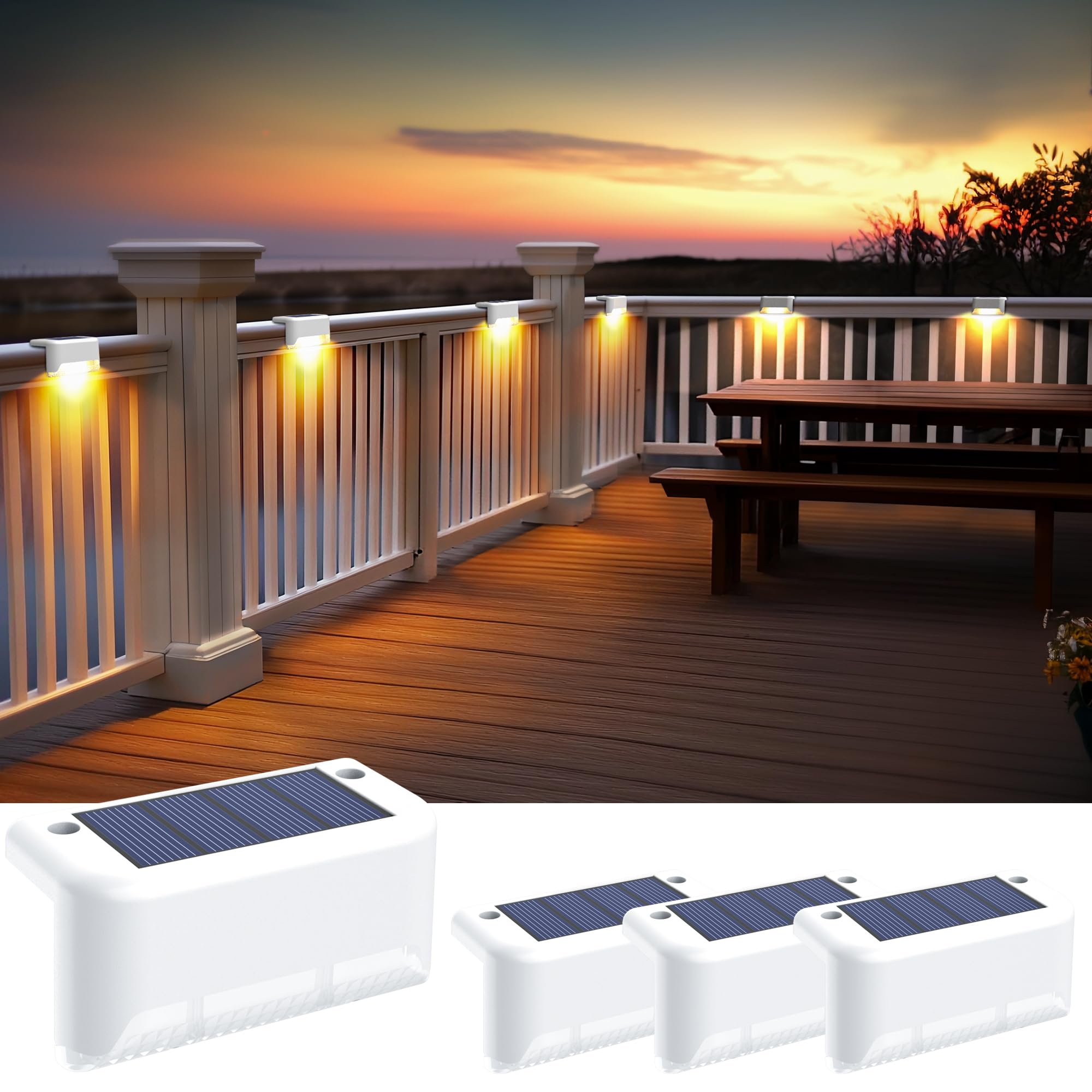 SOLPEX Outdoor Solar Step Lights, 4 Pack Warm White LED, Waterproof, Easy to Install, Perfect for Decorating