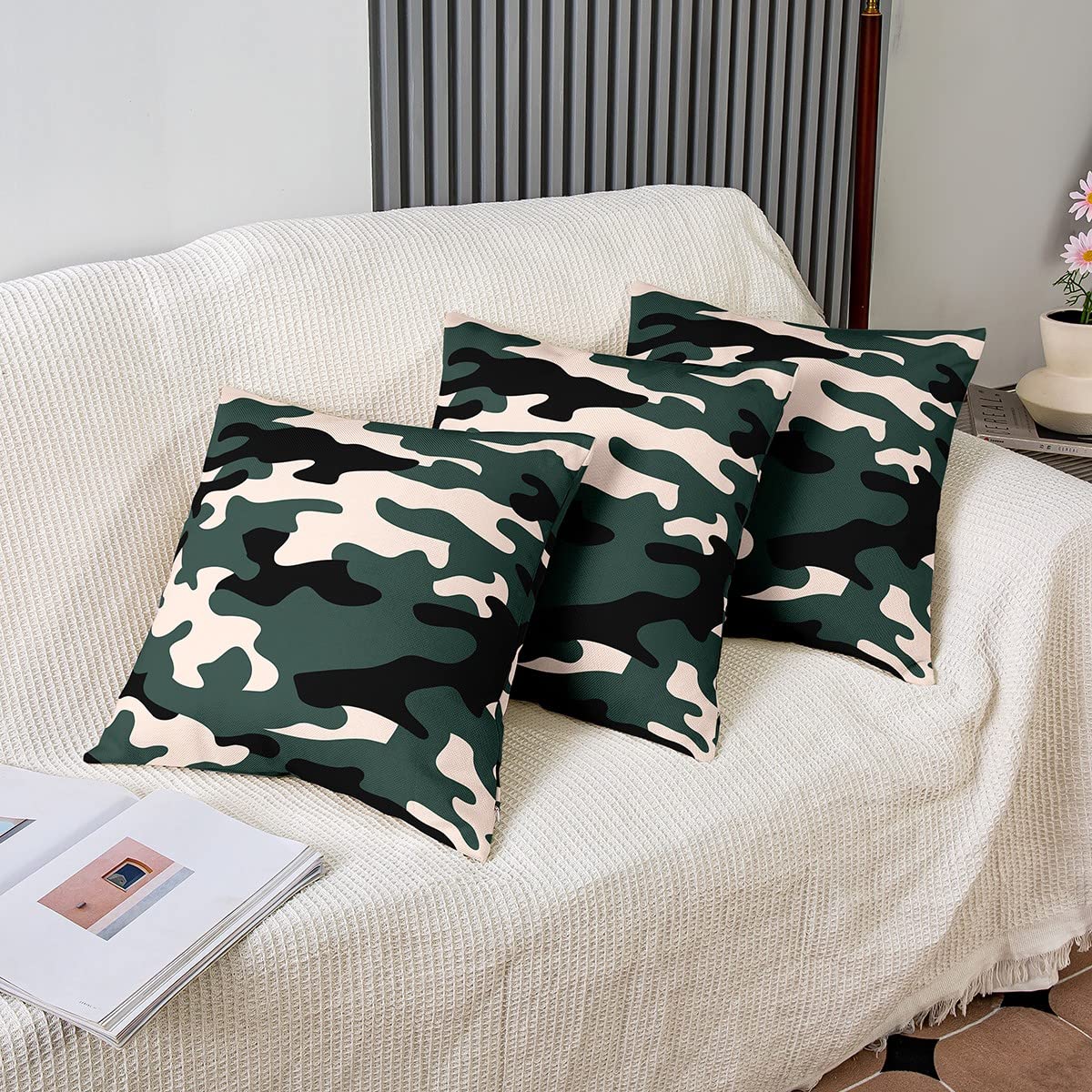 Camo Pillow Cases Cushion Covers Set of 2 Soft Camouflage Throw Pillow Covers Modern Abstract Art Decor Pillow Cases Cushion Covers Military Style Black Green Square Cushion Cases 20x20 Inch - Image 4