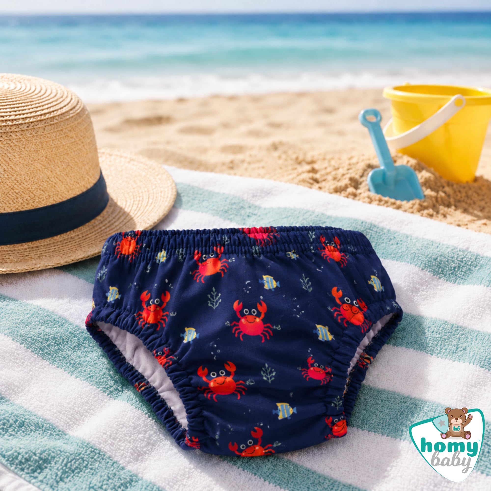HOMYBABY® Maillots de Bain Couches Lavables Réutilisables Bébé – Culotte de Bain Dès 6 Mois – Couche de Bain Bébé Lavable – Culotte d’Apprentissage Natation (Crabes, + 24 mois)