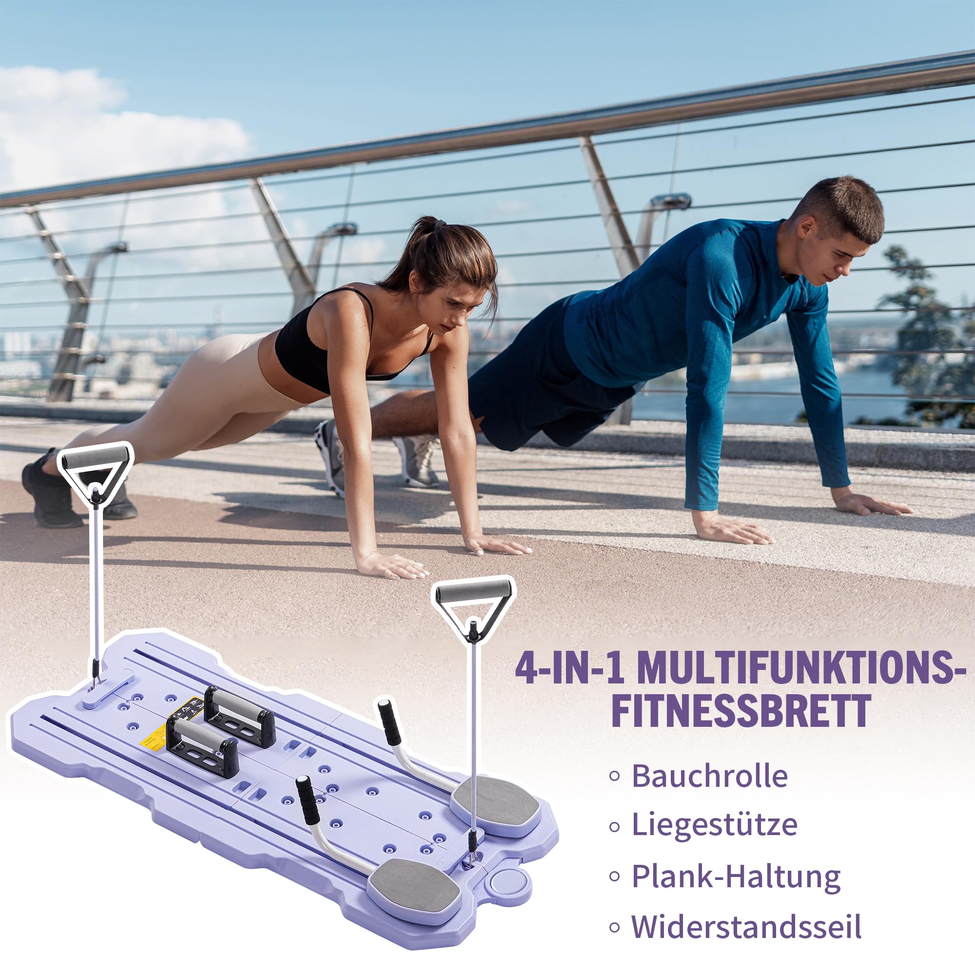 Pilates Board Für Zuhause , 5 in 1 Faltbares Multifunktionales Reformer Board , Yoga & Krafttraining Bauchtrainer & Widerstandsbändern, Ganzkörpertraining Reformer Pilates Maschine