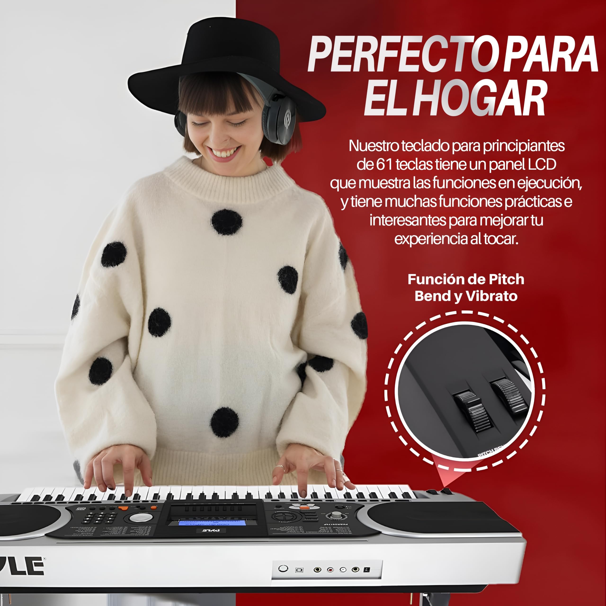 Pyle teclado electrónico portátil de 61 teclas, 2 en 1 para tocar y cantar, con pedal de sustain, Auriculares, Bolsa resistente a la intemperie, Taburete y soporte