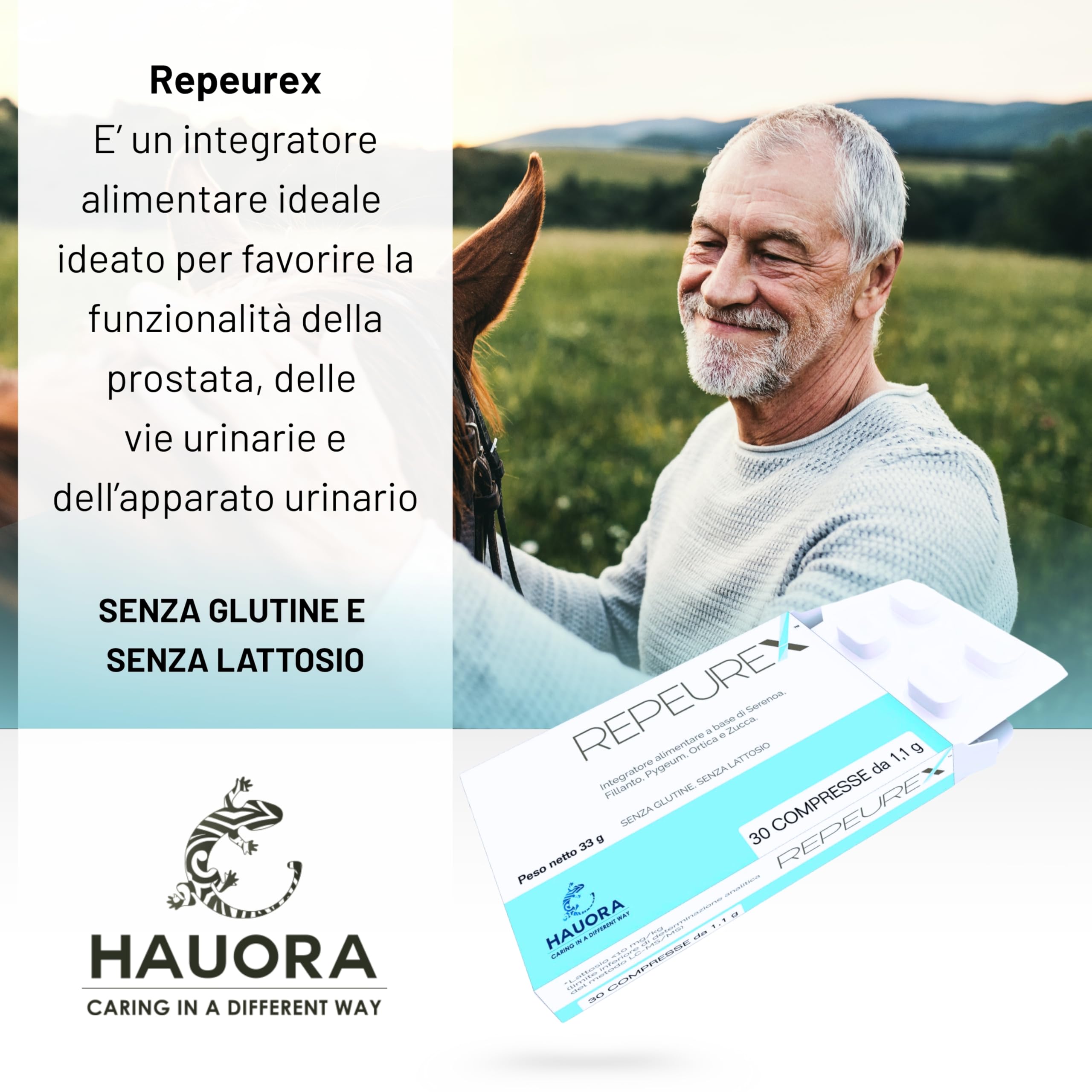 HauoraMed Repeurex Serenoa Repens Prostata Integratore e Vie Urinarie, 30 Compresse da 1,1g, con Saw Palmetto, Fillanto, Pygeum, Ortica e Zucca