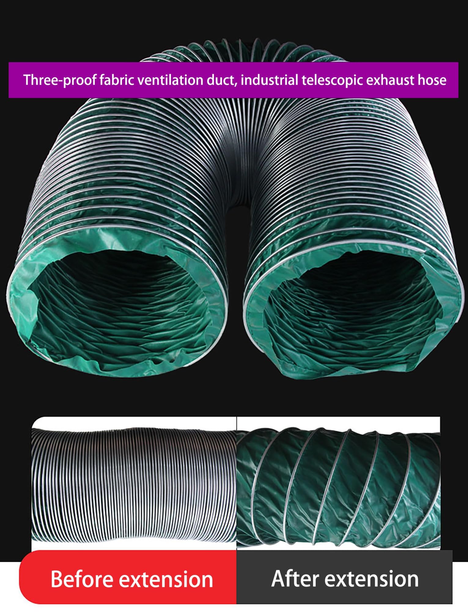Tubo flessibile per condotto dell'aria, ad alta temperatura, ignifugo, espandibile per cappa, asciugatrice, ventilazione industriale, diametro 18,5 cm x lunghezza 500 cm