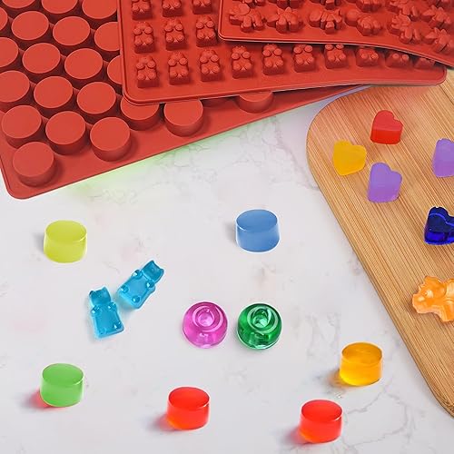 Miniatura 3 de Molde de goma de oso de silicona para gomitas de caramelo, 5 moldes de goma y chocolate para niños, incluyendo mini oso, dinosaurio, redondo,