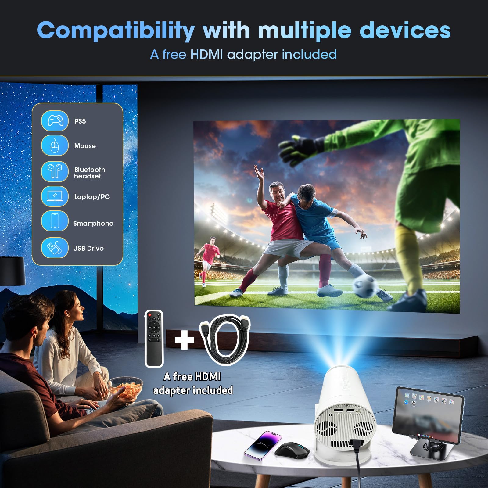 Projecteur Weelikeit Mini projecteur 4K avec Haut-Parleur pour projecteur de cinéma Maison, projecteur Bluetooth natif 1080P, projecteur extérieur pour HDMI/USB/Smartphone/TV Box/Ordinateur Portable