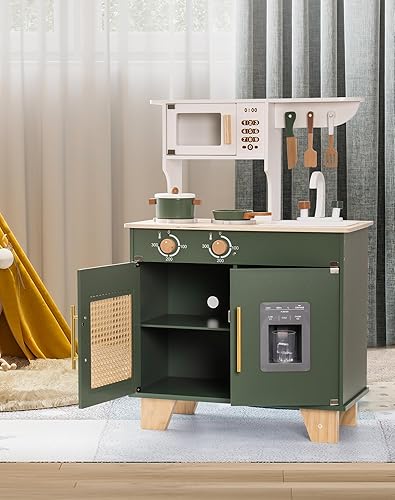 Miniatura 8 de ROBOTIME Juego de cocina con dispensador de cubitos de hielo para niños pequeños juego de cocina de madera para niños juego de cocina de juguete