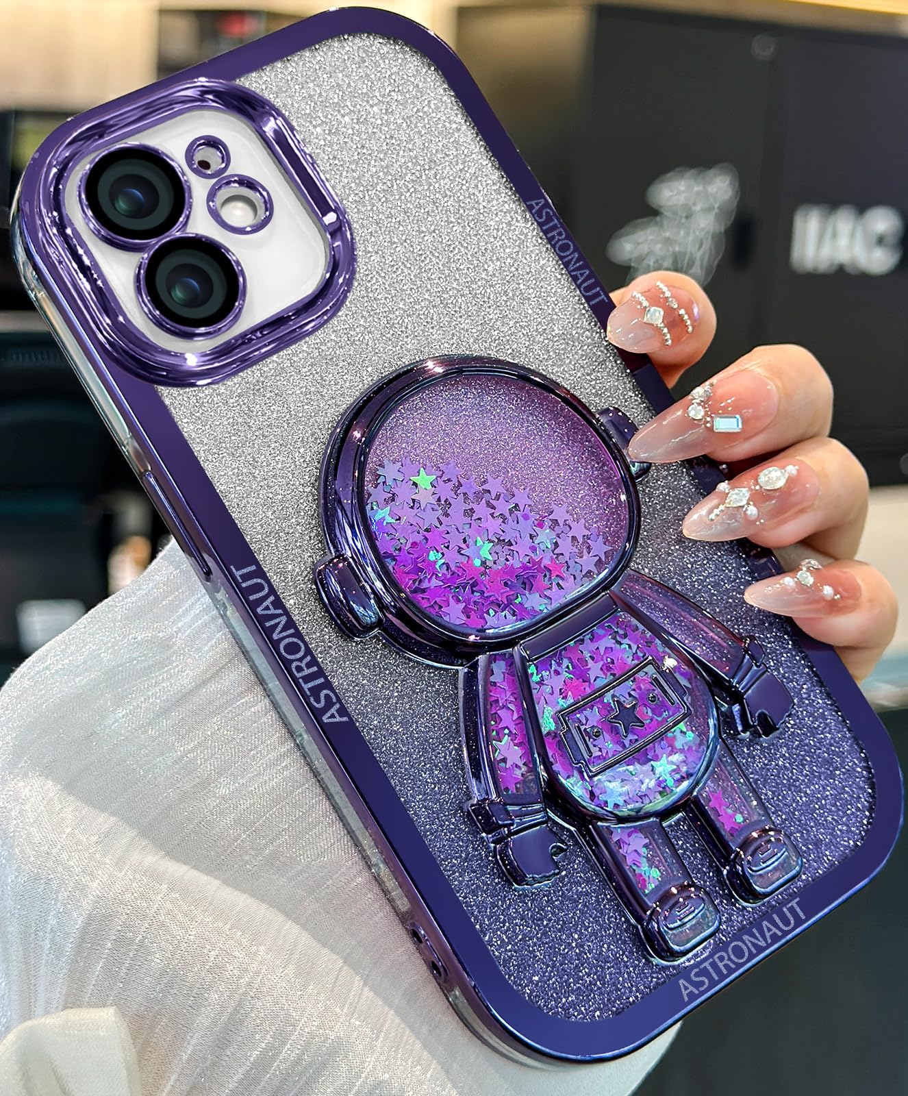 Loheckle for iPhone 12 Case - Women Girls Cute Glitter with Camera Lens Protector Cover Astronaut Liquid Sparkle Girly Sparkly Aesthetic Bling Shiny
