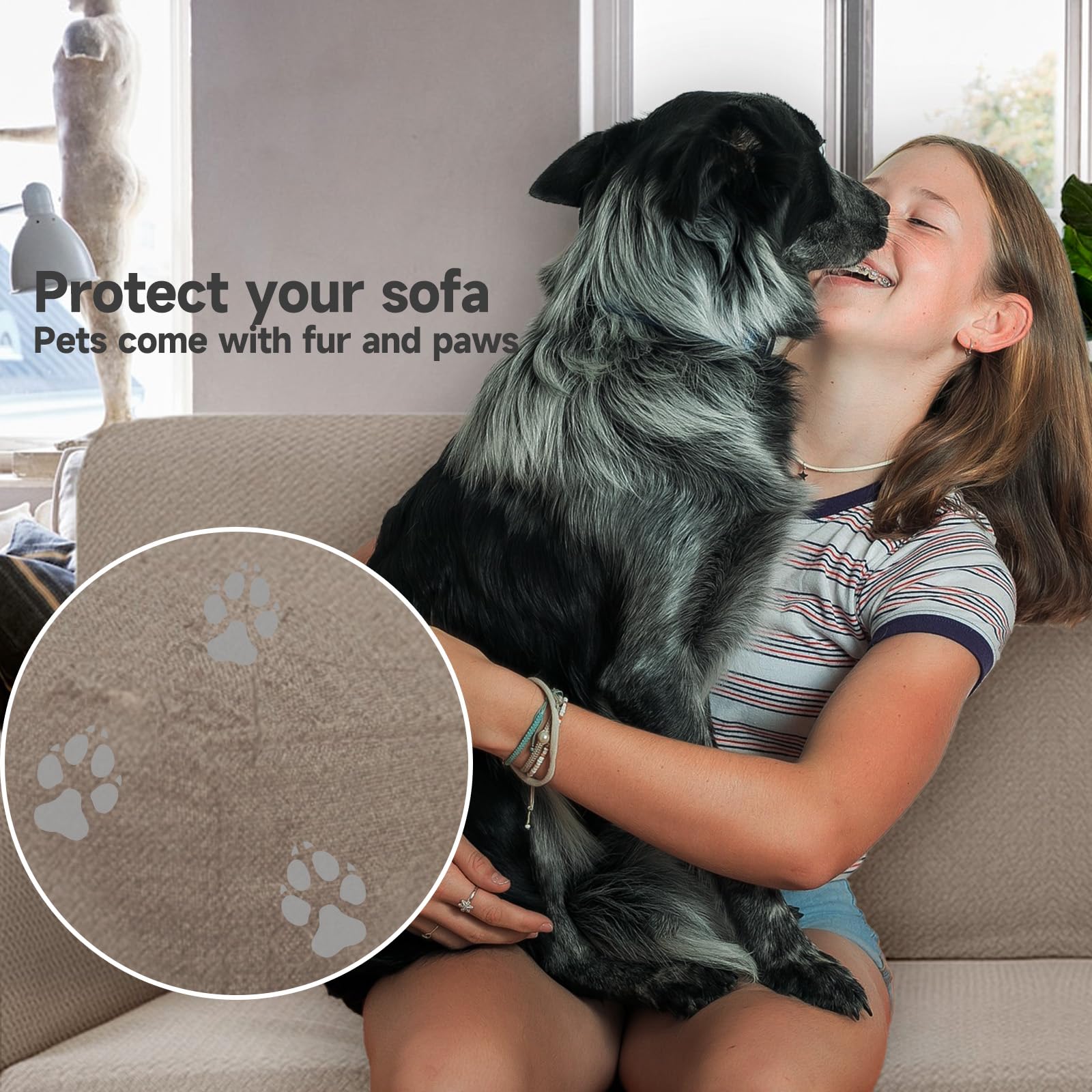 Ystyle Copridivano 4 Posti con Braccioli, Elasticizzato Copri Divano Antigraffio Gatto Cani, Universale Moderno Fodere Copridivani, Elastico Copripoltrona Antimacchia Antiscivolo, Sabbia