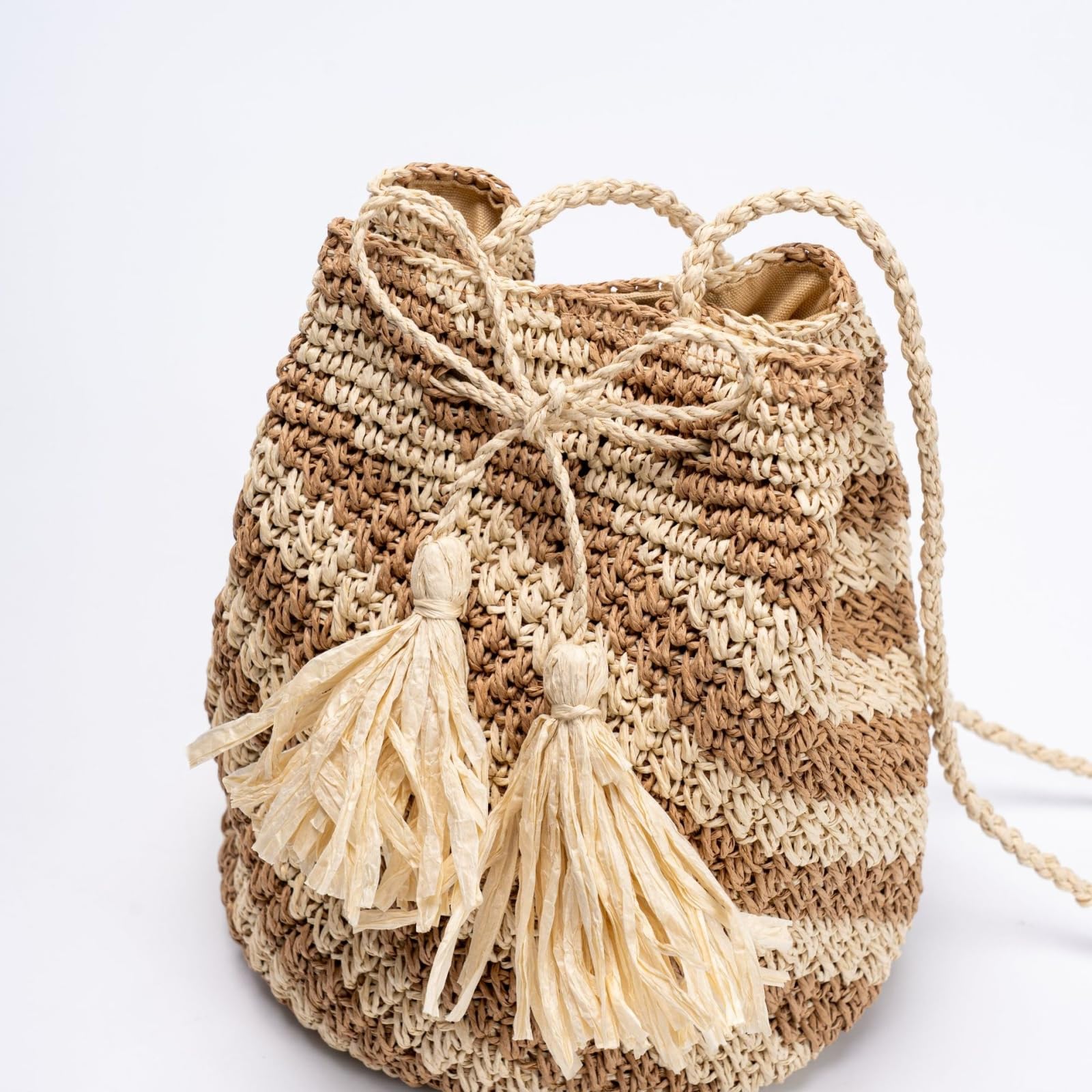 Borsa Donna A Spalla Stile Bohemia Erba Fatta Mano Tessuto Crossbody Tempo Libero Vacanze Spiaggia Secchio Borsa-Black
