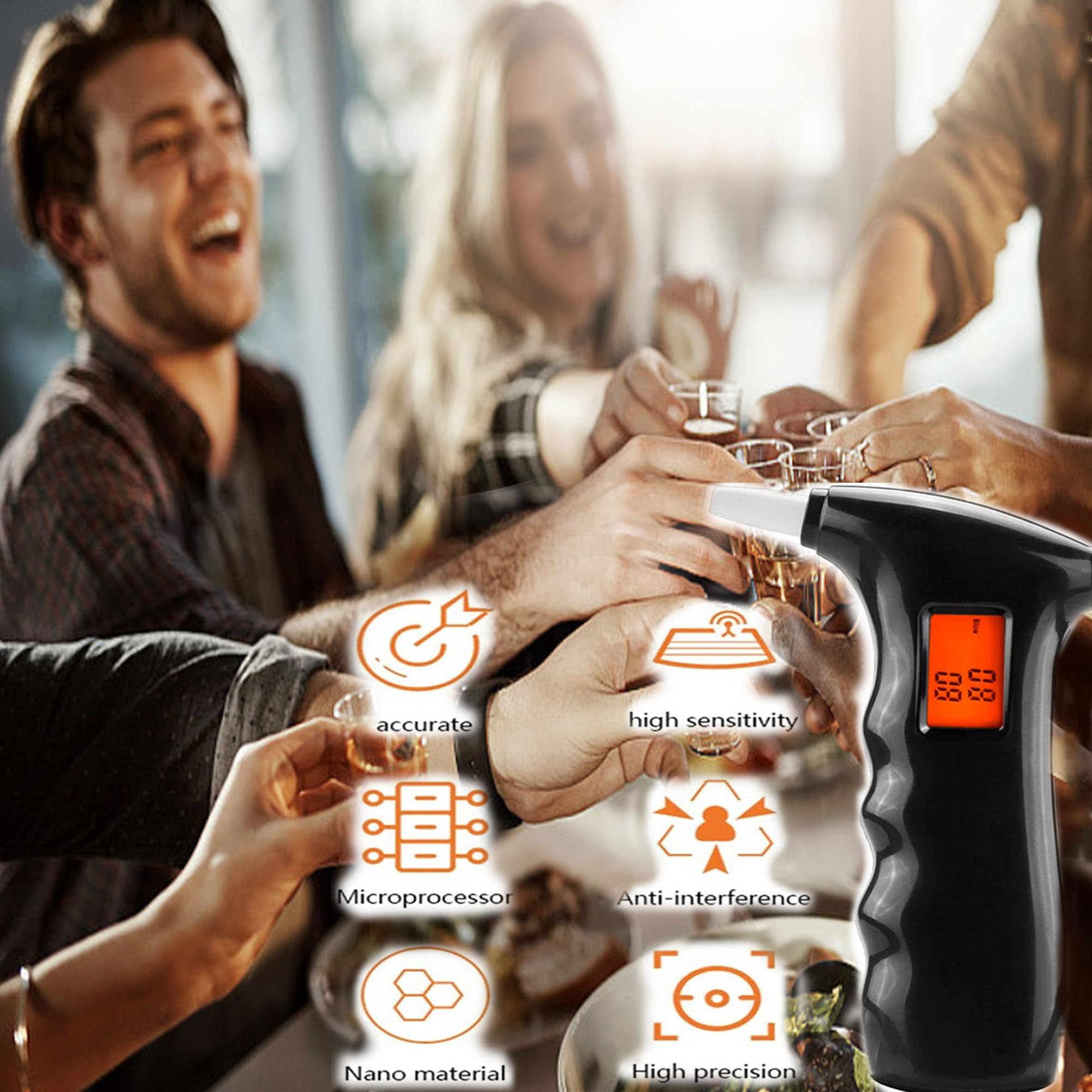 WYFCR Analizador de respiración, Desconexión automática, Detector portátil de Alcohol respiratorio Digital led con Pantalla led, analizador de respiración de 5 Puertos para Uso Profesional