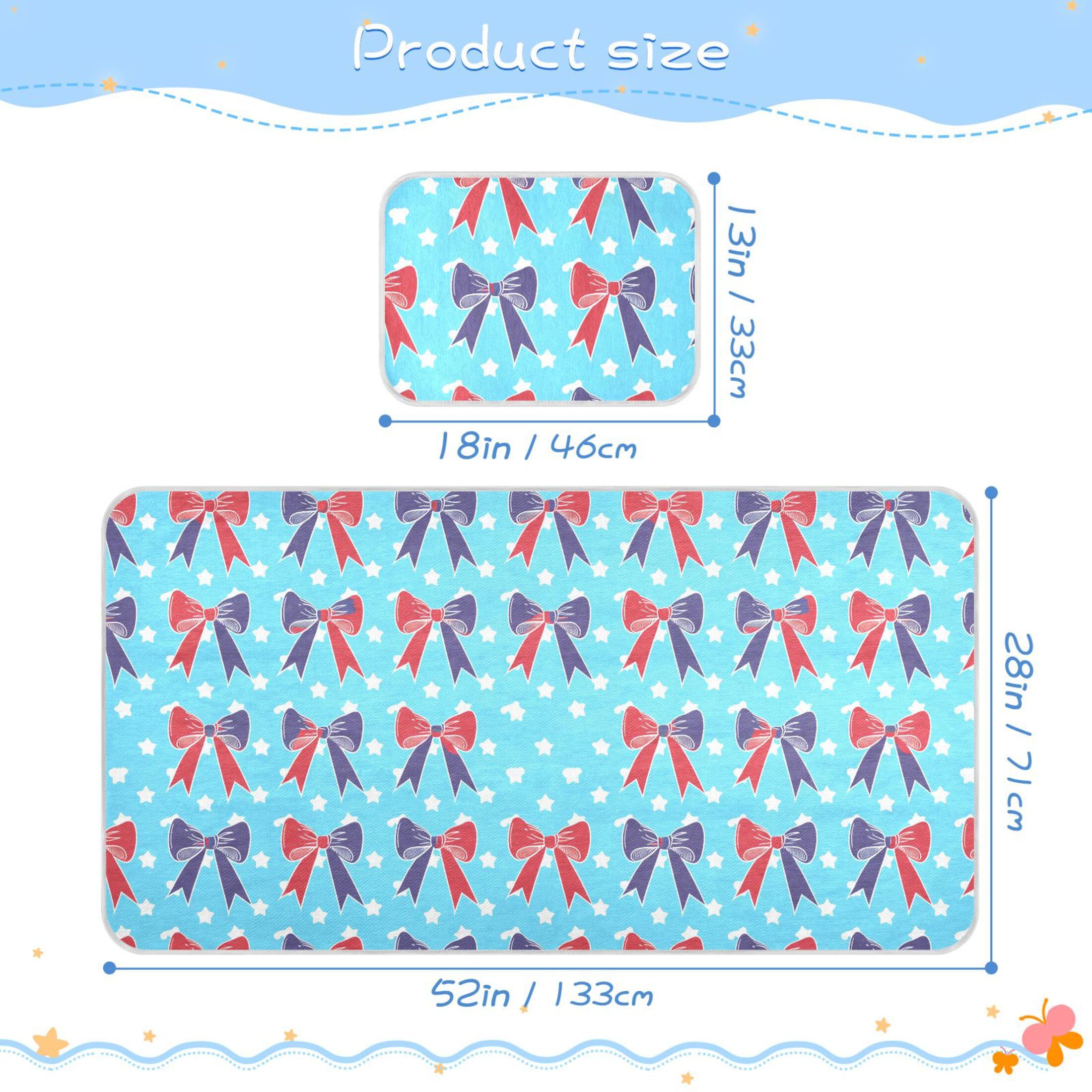 Takiito Red Blue Bows Baby Cooling Mattress Pad, Soft & Breathable Cooling Mat Keep Baby Cool in Summer 28x52 in, Nursery Essential