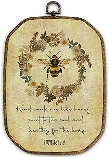 Yjeslw Vintage Christian Bee Octagon Wall Art Decor, Cottagecore Bee Bible Verse Framed Canvas Prints, Religious Scripture Wall Hanging Decorations for Home Bedroom Living Room Decor, 10.2x7 Inches