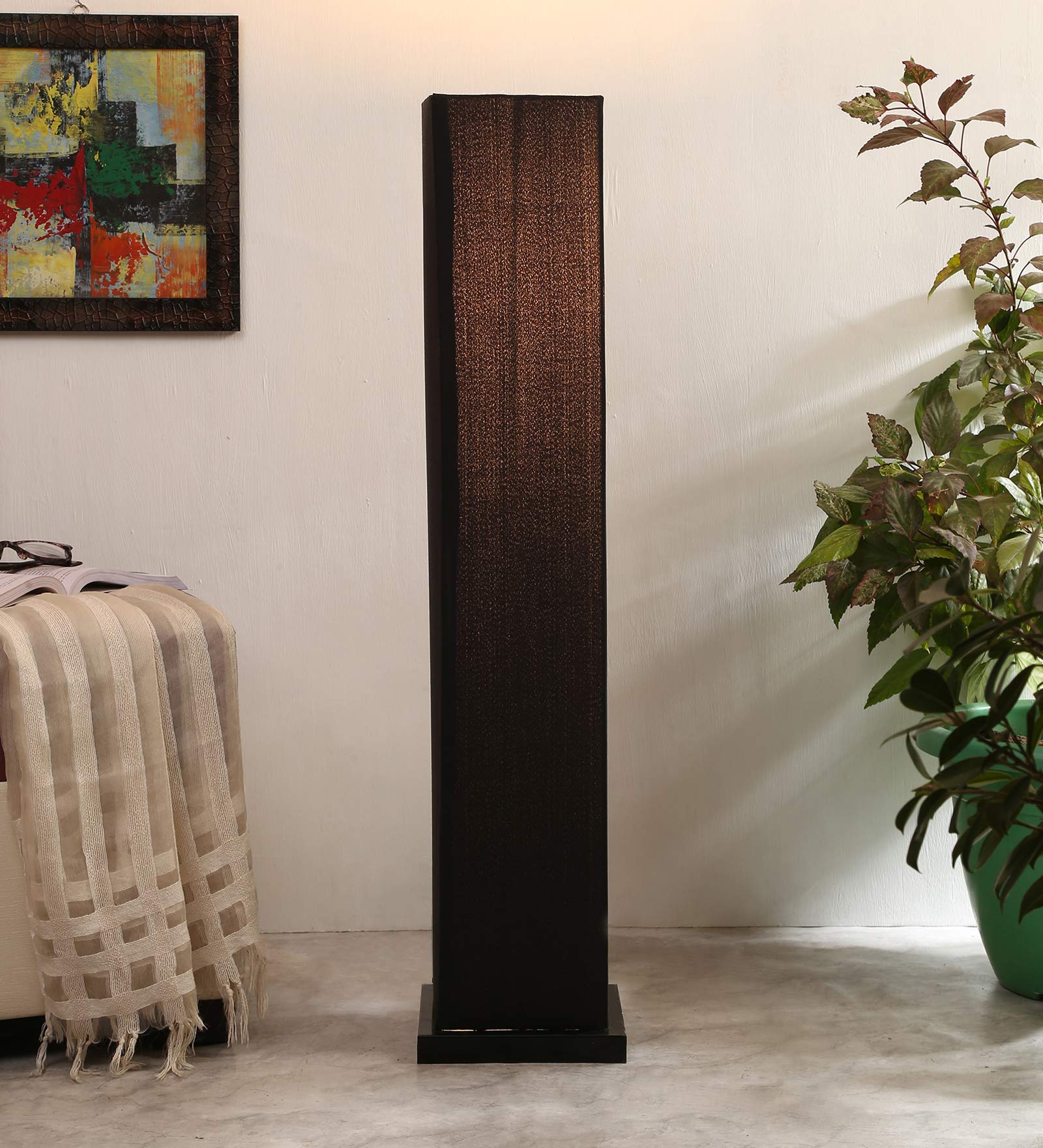 LED Light Corner Floor Lamp with Wooden Base - Height 33 Inch | for Home Decor, Living Room, Bedroom, Hotel & Office | Standing Modern Lampshade (Cotton Shade, Color - Black) Flat Square Base-image-39