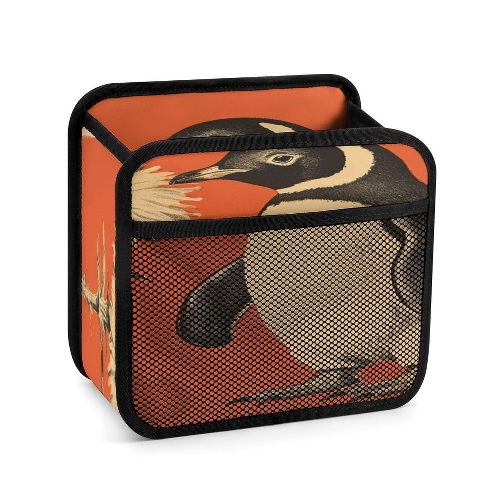 Btcowzrv Style A Flower And Penguin Car Seat Back Organizer, Pu Leather Hanging Backseat Car Organizer With Elastic Mesh Pocket, Storage Bag For Most Vehicles