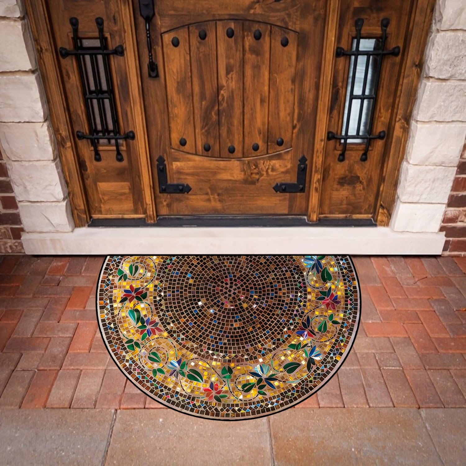 Premium Half Moon Door Mat | Anti Slip Super Absorbent Polyester Floor Mat | Decorative Entrance Rug for Home, Kitchen, Bathroom, Bedroom & Office | Washable | 80x50 cm (Brown)-image-1