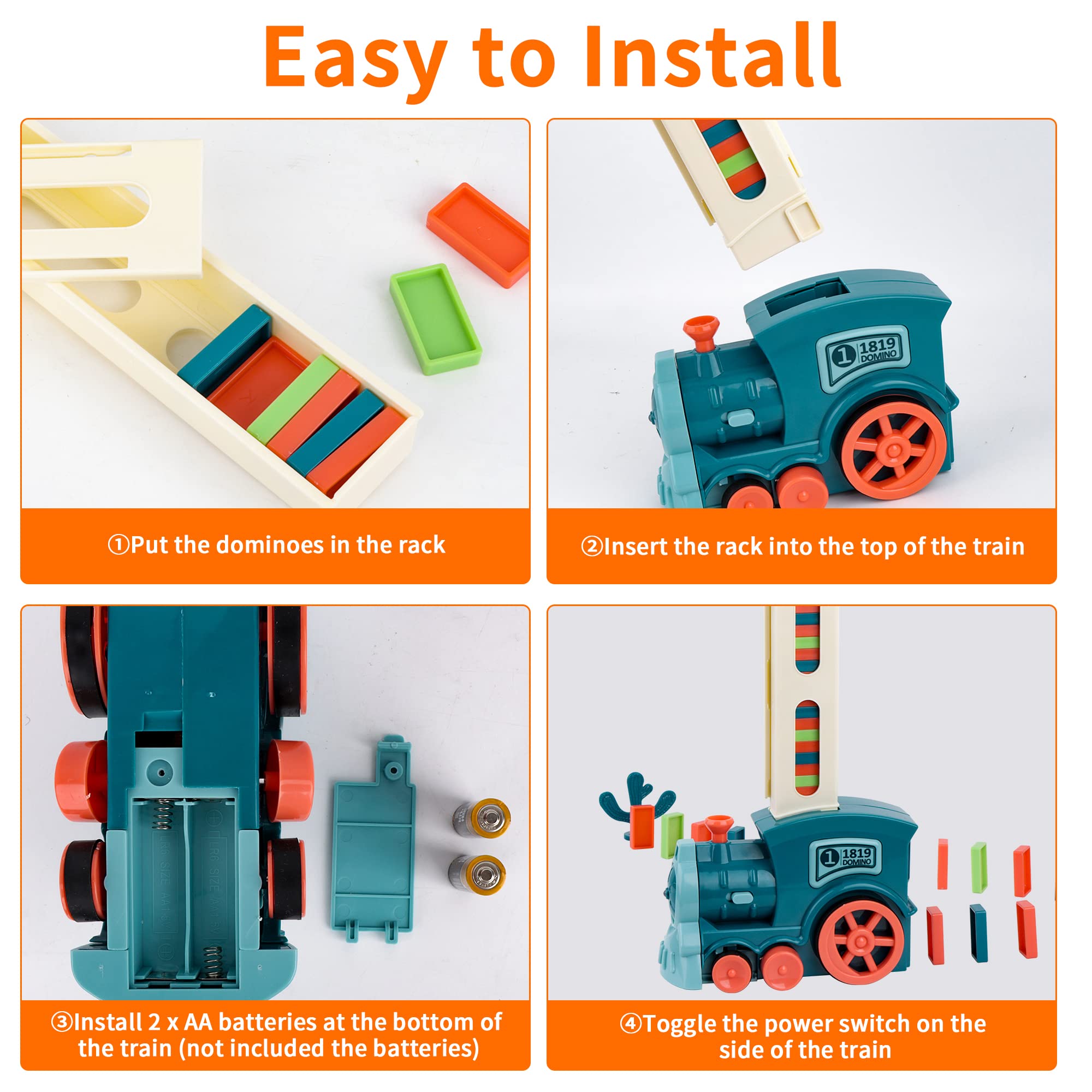 Train Électrique Domino Avec 80 Pièces Domino Blocks Jouets De Train