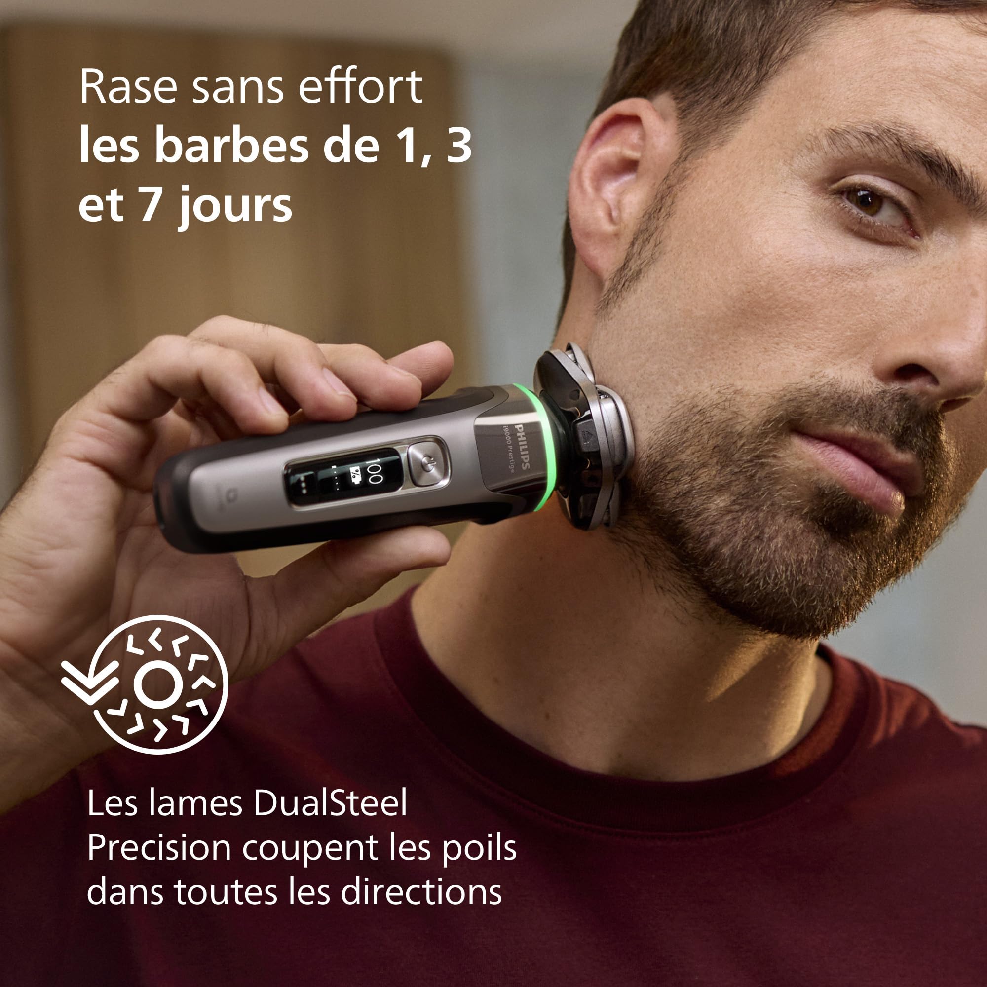Philips Rasoir i9000 Prestige, Rasoir électrique sec et humide, avec technologie Skin IQ, système Triple Lift & Cut, lames rotatives à 360° Dual SteelPrecision, styler à barbe, modèle XP9202/33