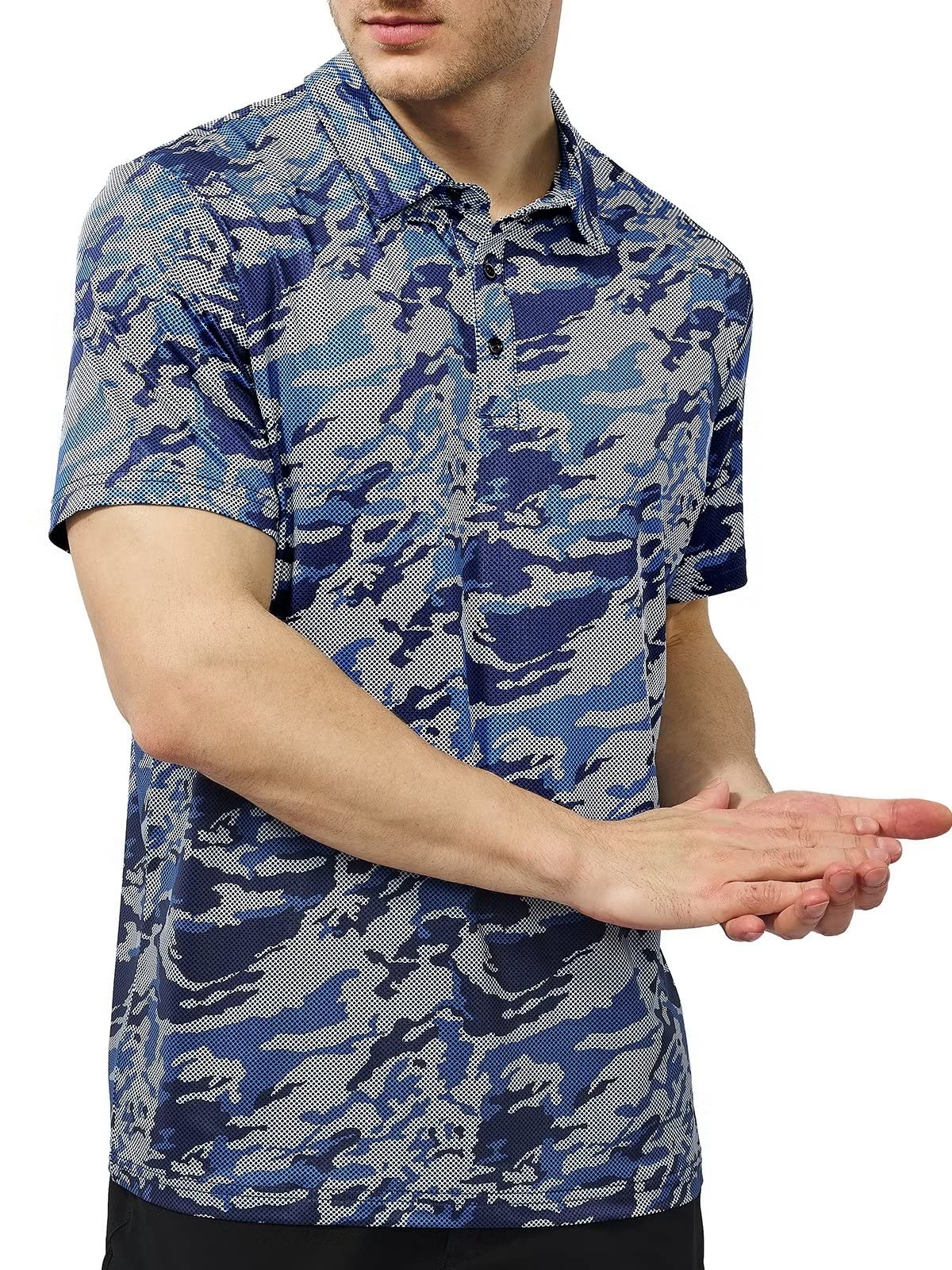 MARAMI Mens Golf Polo Shirts - Dry Fit Short Sleeve Printed Polo T Shirts UPF Moisture Wicking Tactical Collared Shirts