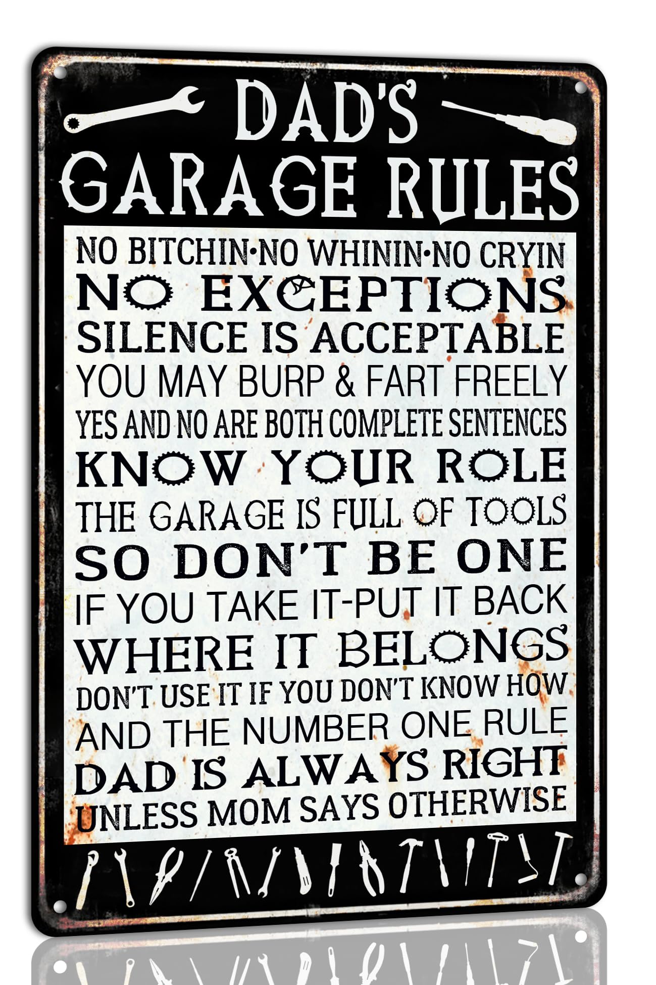 Dsyvukt Dad's Garage Rules Humorous Metal Tin Sign Workshop Decor Fun Man Cave Decor Gift for Fathers and Garage 8x12 Inch