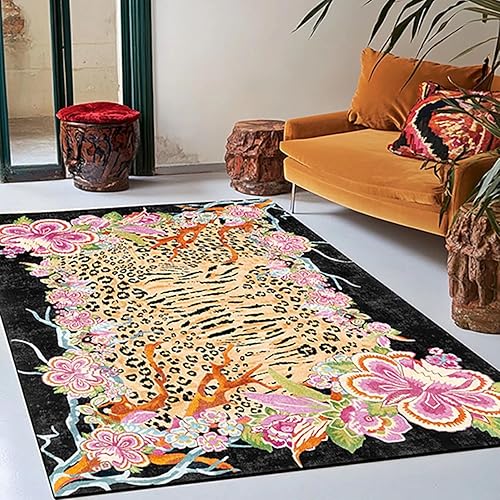 Miniatura 10 de Alfombras Grandes de Área con Estampado de Leopardo Marrón para Sala de Estar y Comedor, Alfombra de Piso Moderna Abstracta Lavable de 5'x8',