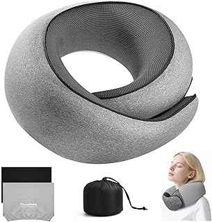 Travel Pillows for Airplanes, 100% Pure Memory Foam Neck Pillow with Alternative Cooling Ice Silk Cover, Ergonomic Support, Washable Cover, Eye Mask, Earplugs, Neck Pillow for Flight Trips