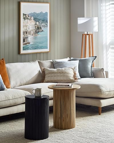 Miniatura 3 de THKSHOUZ Mesas auxiliares negras para sala de estar, moderna mesa auxiliar de tambor, mesa decorativa negra de 18 pulgadas de ancho, totalmente 18"