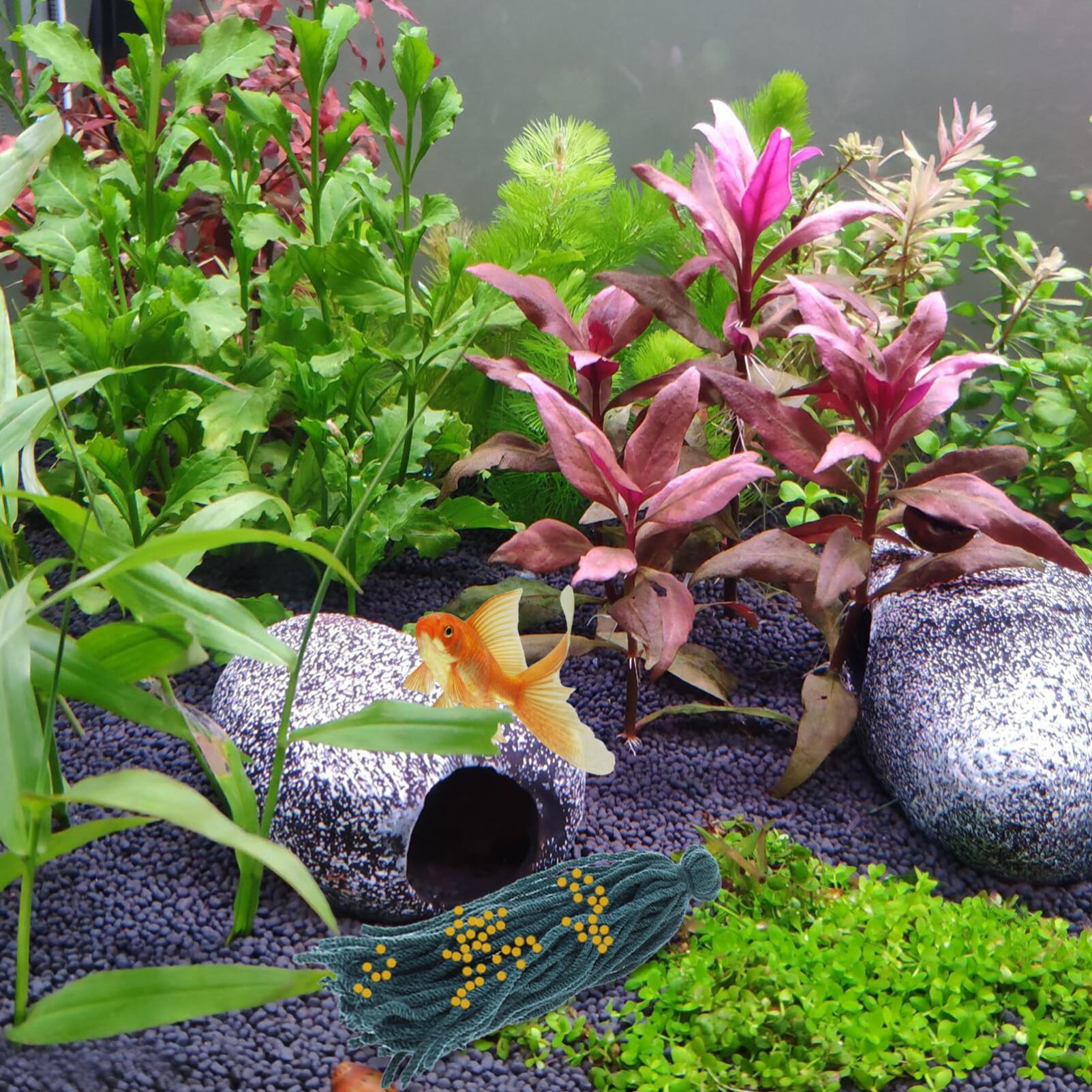 POPETPOP Fish Spawning Mop for Aquarium Floating Breeding Tool with Wool Yarn for Angelfish Shrimp Egg Attachment and Shelter 5.12X1.57X1.18In - Image 3