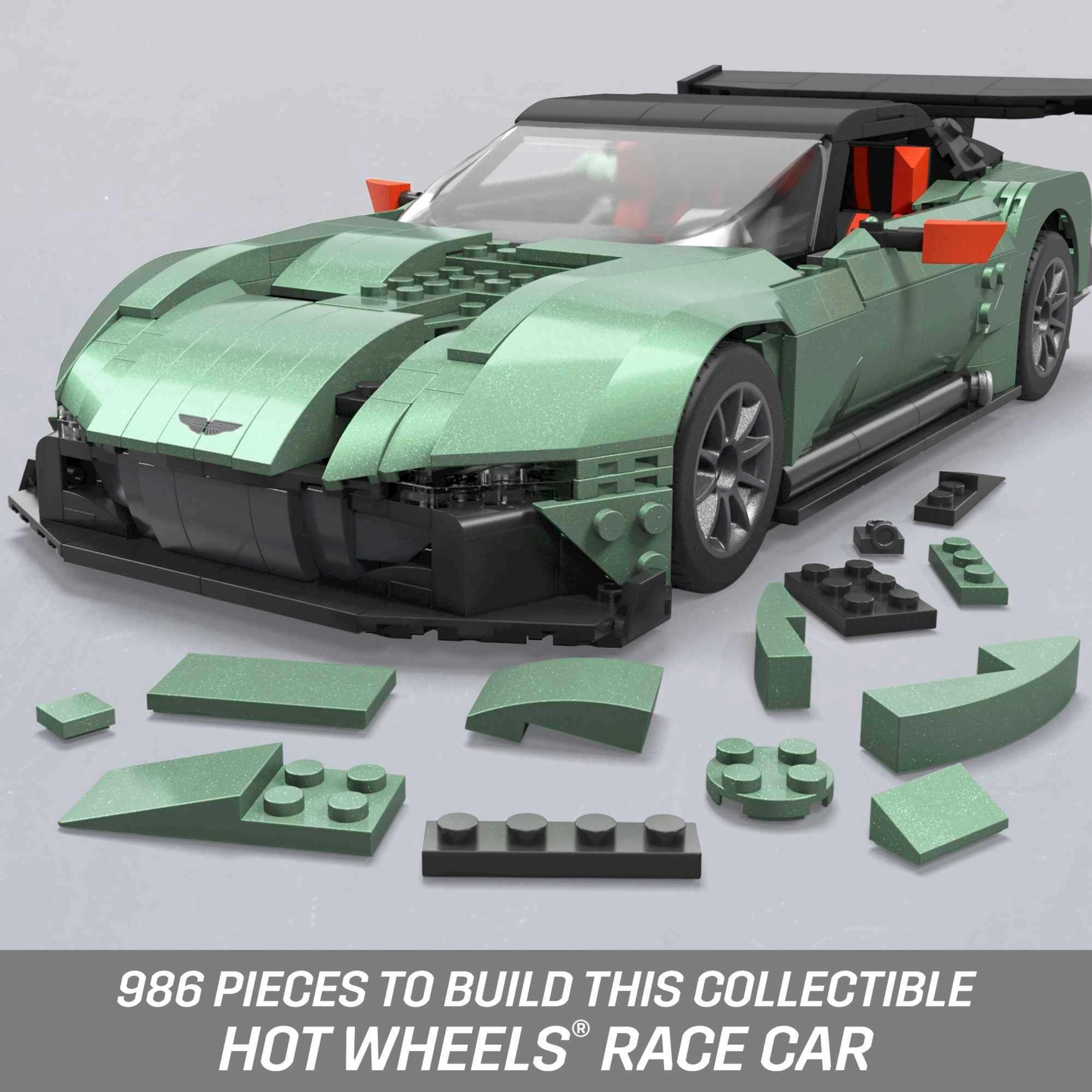 MEGA Hot Wheels Aston Martin Vulcan Kolekcjonerski zestaw klocków (986 elementów) i metalowy pojazd, pomysły na prezent dla dorosłych kolekcjonerów, HMY97