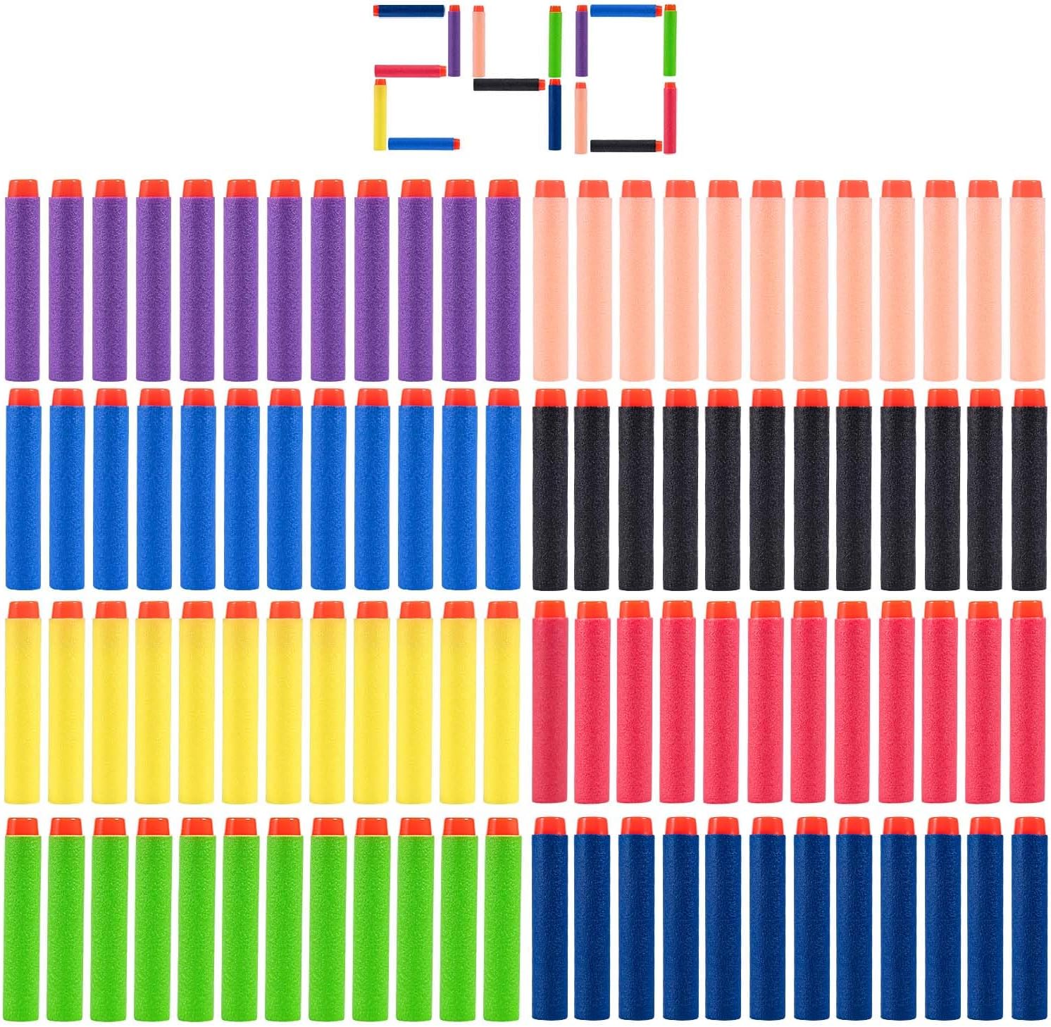 KISEER 240 Pcs Colorful Refill Darts Bullets Ammo Pack for Nerf N-Strike Elite Series Blasters