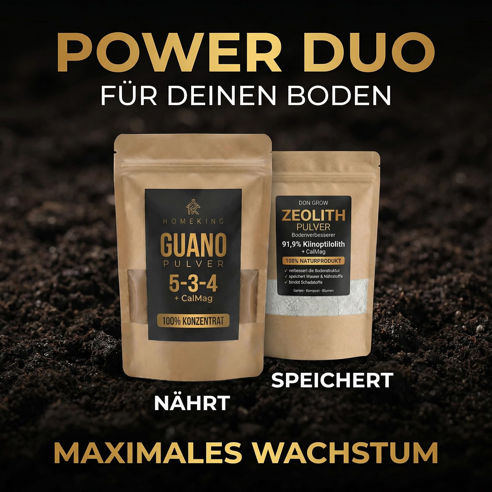 Bodenaktivator für Tomaten & Gemüse – Guano Pulver + Zeolith Pulver als Bodenverbesserer und Nährstoffspeicher für Garten & Hochbeet – 4,5 Kg – HOMEKING