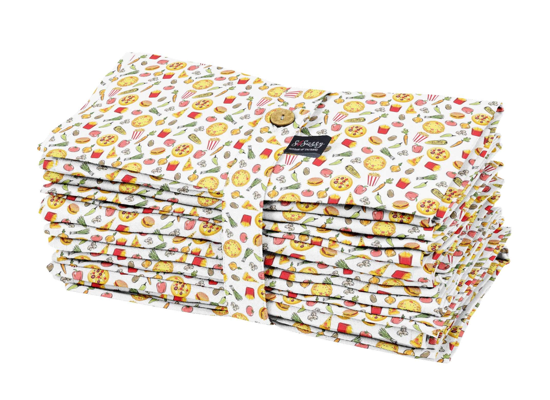 Serviettes de table en coton S4Sassy lot de 12 essuie-mains blancs imprimés repas 45x45 cm