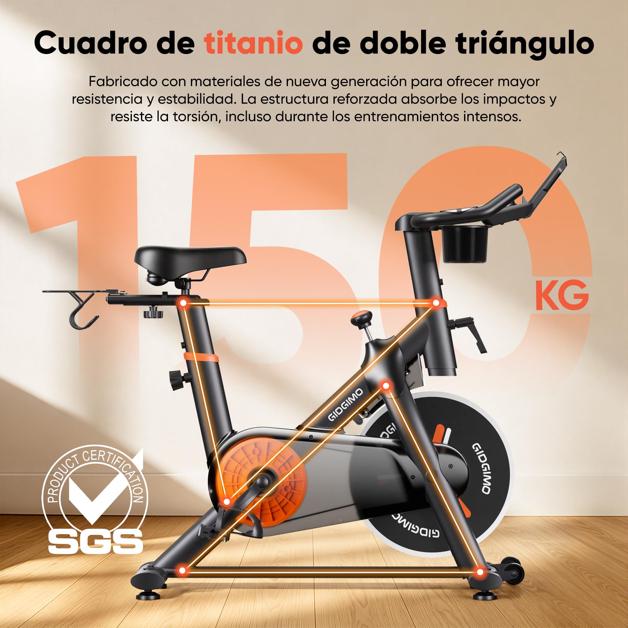 GIDGIMO 2026 Nuevo Bicicleta Estática Silenciosa para Casa con Resistencia Ajustable, Asiento Transpirable, Monitor LCD, Pulsómetro, Entrenamiento en Casa, Capacidad Máxima 150 kg