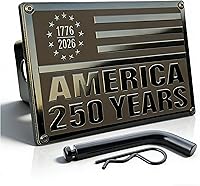 TrkWyze Black American Flag 2" Hitch Cover - 250th Anniversary Limited Edition, Riveted Aluminum, Rust-Resistant, Car Wash Safe