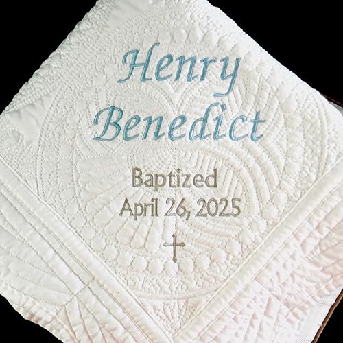 Miniatura 4 de Baby Baptism Blanket Personalized Quilt Girl Boy Gift With Embroidered Name Date Cross Custom Monogrammed Catholic Christian