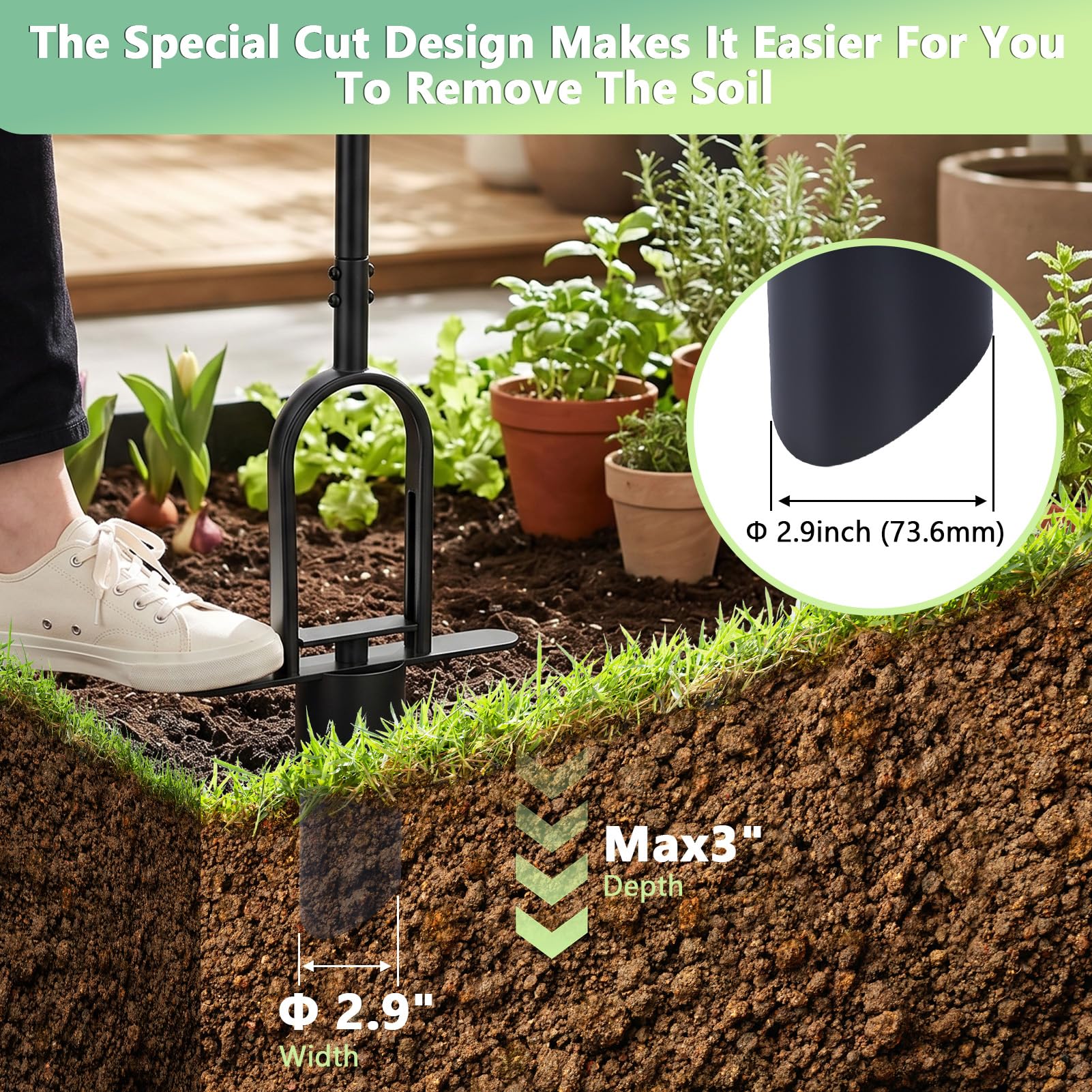 Planteur de bulbes, 87 cm, outil de plantation multifonction, en acier au carbone, profondeur : 11,5 cm, aide à planter des bulbes dans le jardin
