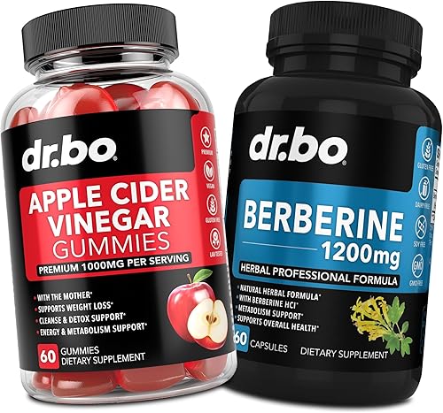 DR. BO Gomitas ACV y cápsulas de suplemento de berberina, 1000 mg de vinagre de sidra de manzana y berberina HCL 1200 mg pastillas para la