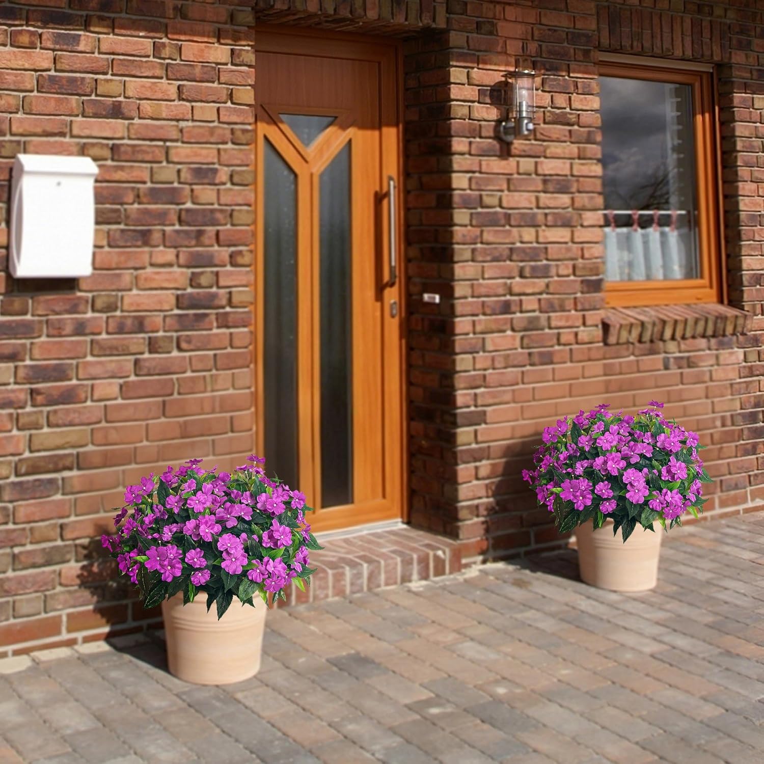 Fake Flowers Artificial Flowers for Outdoor,Artificial Impatiens Bouquet Flowers for Outdoors,Spring Flowers Artificial Impatiens Outdoor Silk Fake Flowers Indoor Decor 4PCS(Purple) - Image 3