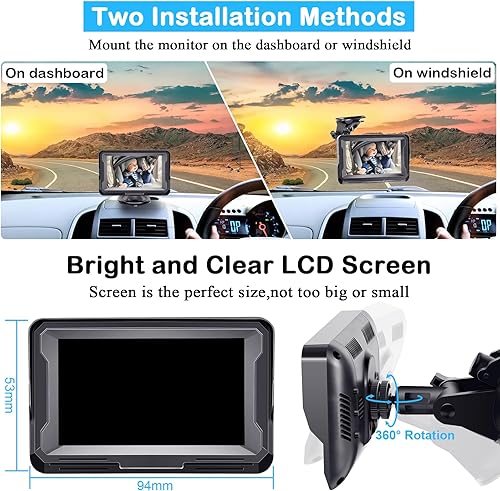 Miniatura 7 de Cámara de coche para bebé fácil de instalar vista para bebés orientada hacia atrás para automóviles SUV, pantalla HD transparente, pantalla de 4.3