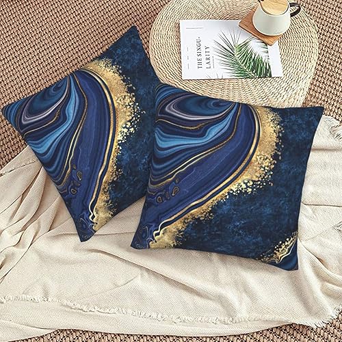 Miniatura 5 de Juego de 2 fundas de almohada con textura de mármol azul, fundas de almohada cuadradas para sofá, dormitorio, sala de estar, automóvil, 18 x 18