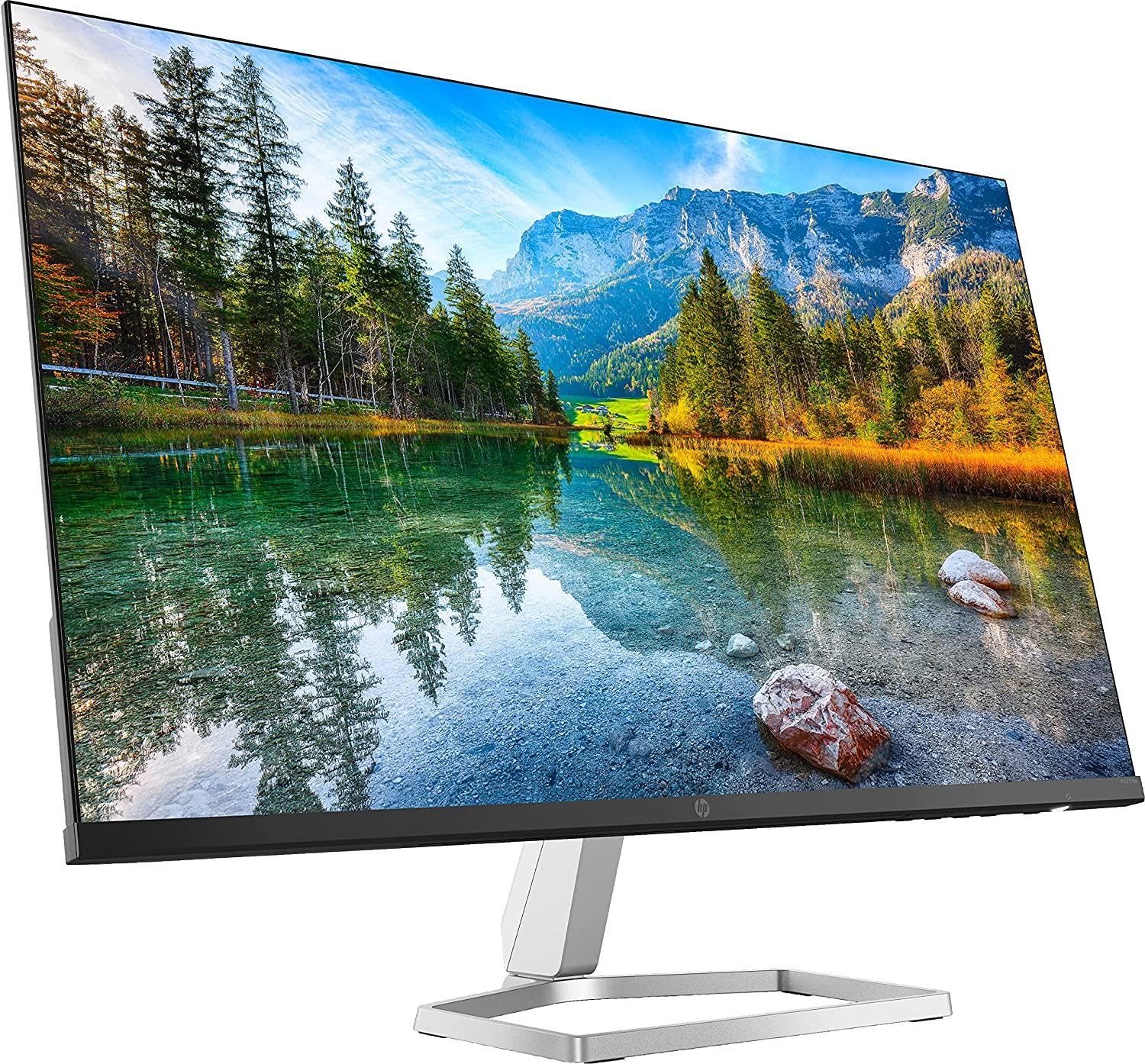 HP M27fe Monitor da 27", FHD, 16:9, Antiriflesso, Pannello IPS da 75Hz, Tempo di Risposta 5 ms, Reclinabile, AMD FreeSync, 300 Nits, Low Blue Light, HDMI 1.4, VGA, No montaggio VESA, Argento
