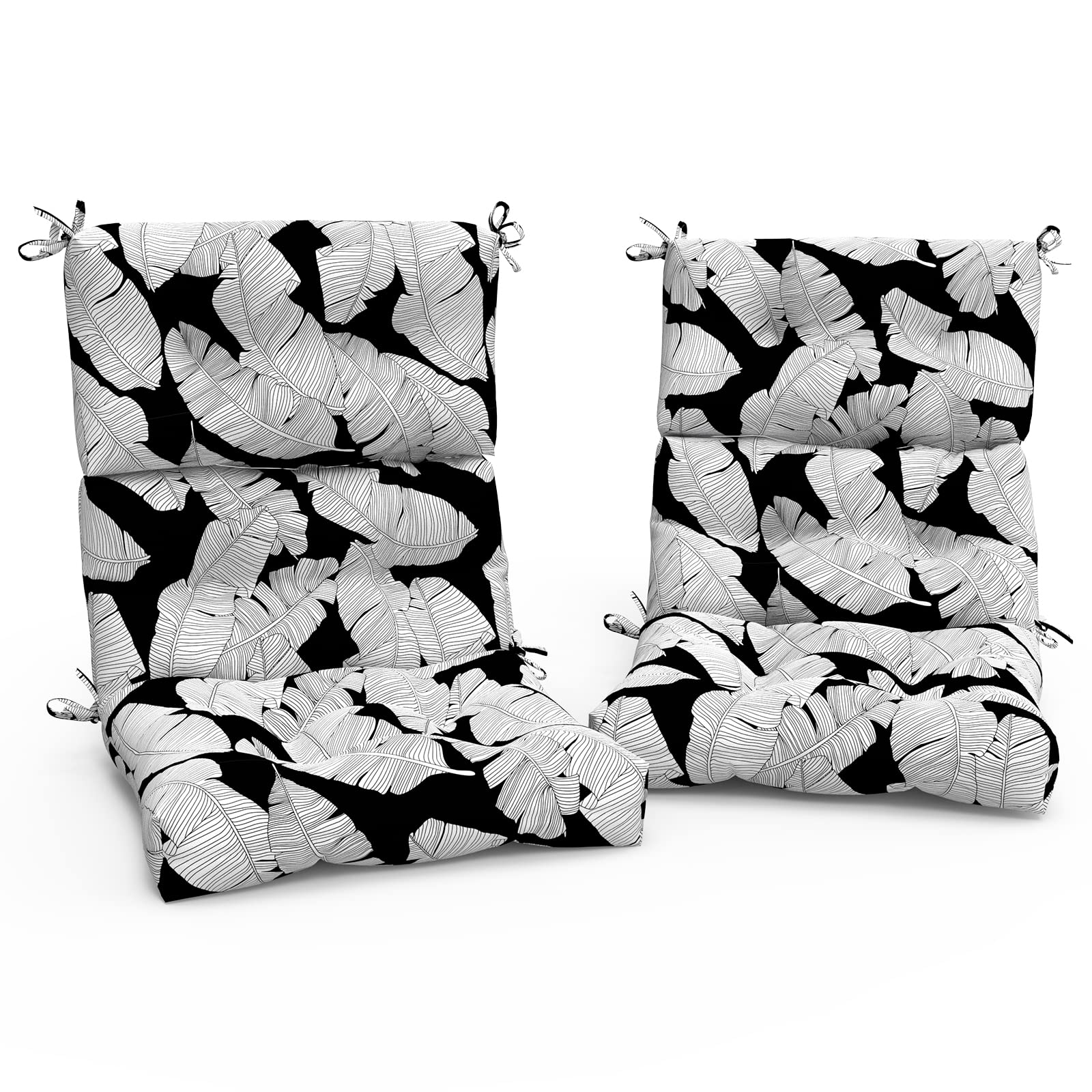 TWLEAR Outdoor High Back Patio Chair Cushions, Tufted Rocking Chair Cushions, Adirondack Cushions for Garden Porch Home Office Chair Use, 44� x 22� x 4�, 2 Pack, Black Lush Leaves