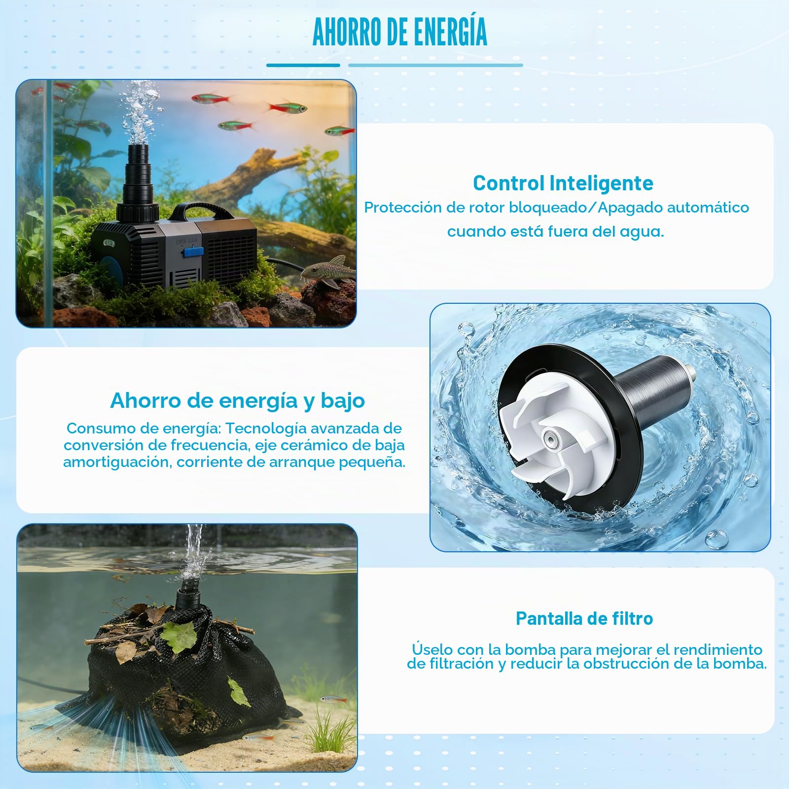 EXLECO Super Eco Bomba para Estanque Anfibia 12000L/H 100W Filtro Pecera, Bombas de Agua Sumergible, Bomba para Fuente Jardín, Filtro Acuario para Acuario y Estanque, CTP-12000