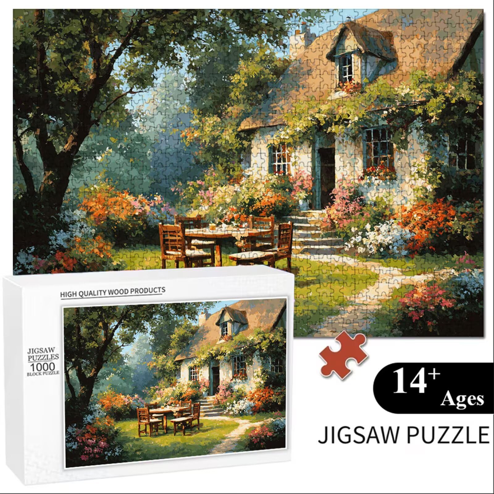 Puzzle 2000 elementów - Kabina i ogród - Trwałe drewniane puzzle z literami z tyłu - 70 x 100 cm - Kreatywne hobby bez kurzu - Artykuł kolekcjonerski i 14 lat w ponad P3#181