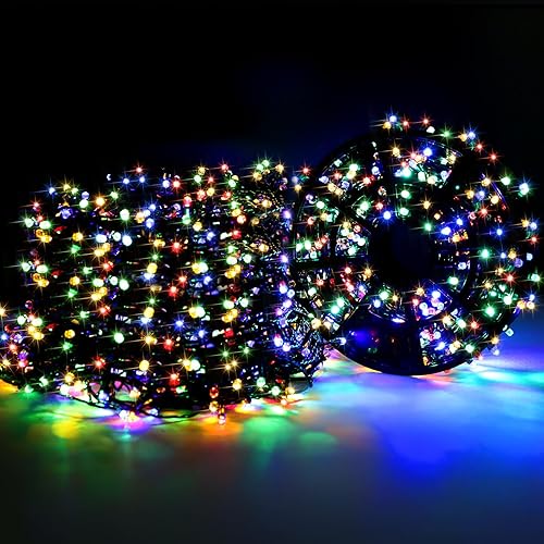 Areker Cuerda de luces para exteriores, 82 pies, 500 luces LED de Navidad, para exteriores, impermeable, IP65 con 8 modos y temporizador, cadena de