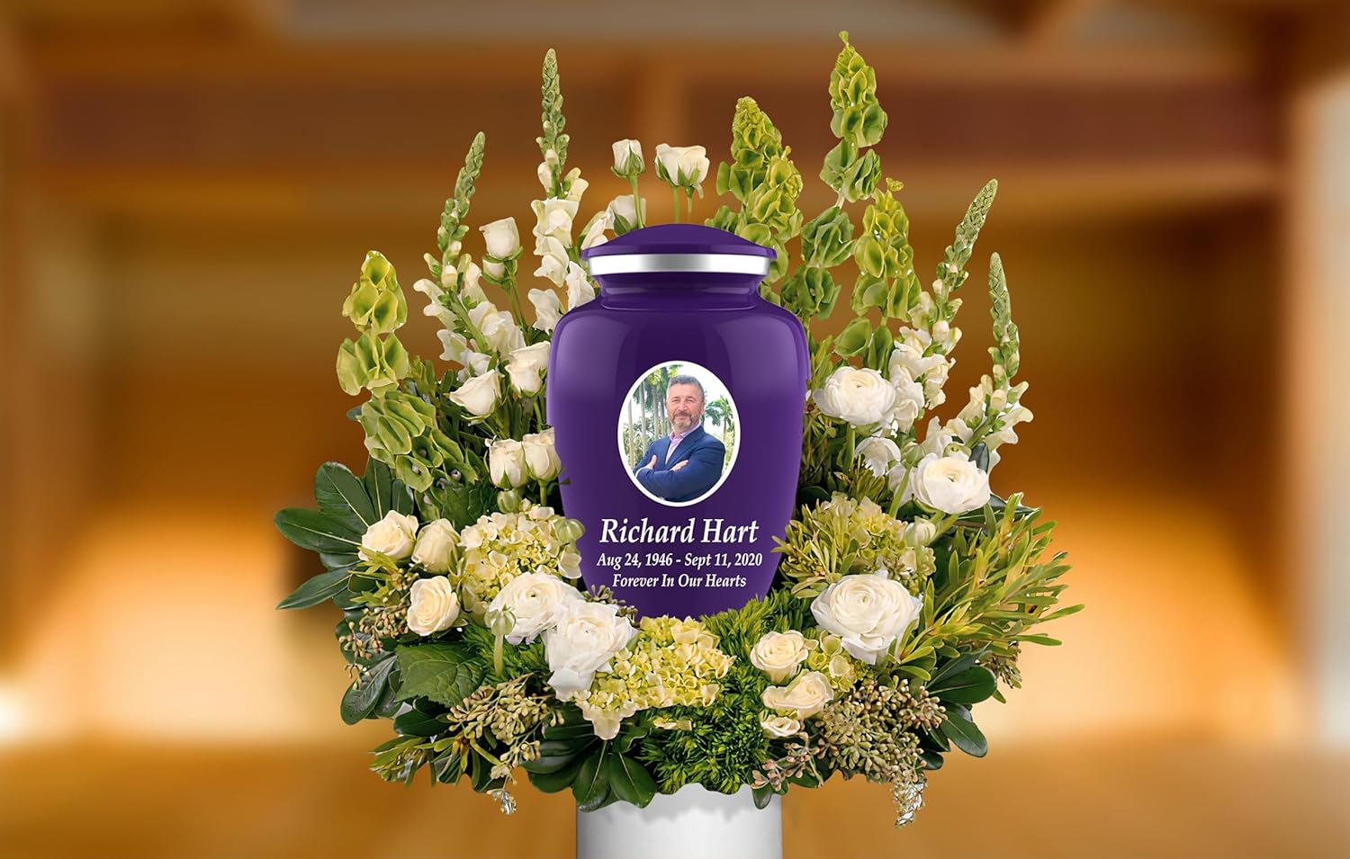 Personalized Photo Cremation Urns for Adult Ashes Male Female - 200lbs Custom Photo Burial Urns for Human Ashes - Engraved Handcrafted Funeral Decorative Urns for Adult with Velvet Bag, Purple