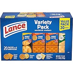 Lance Sandwich Crackers, Variety Pack, 3 Flavors, 20 Individually Wrapped Packs, 6 Sandwiches Each