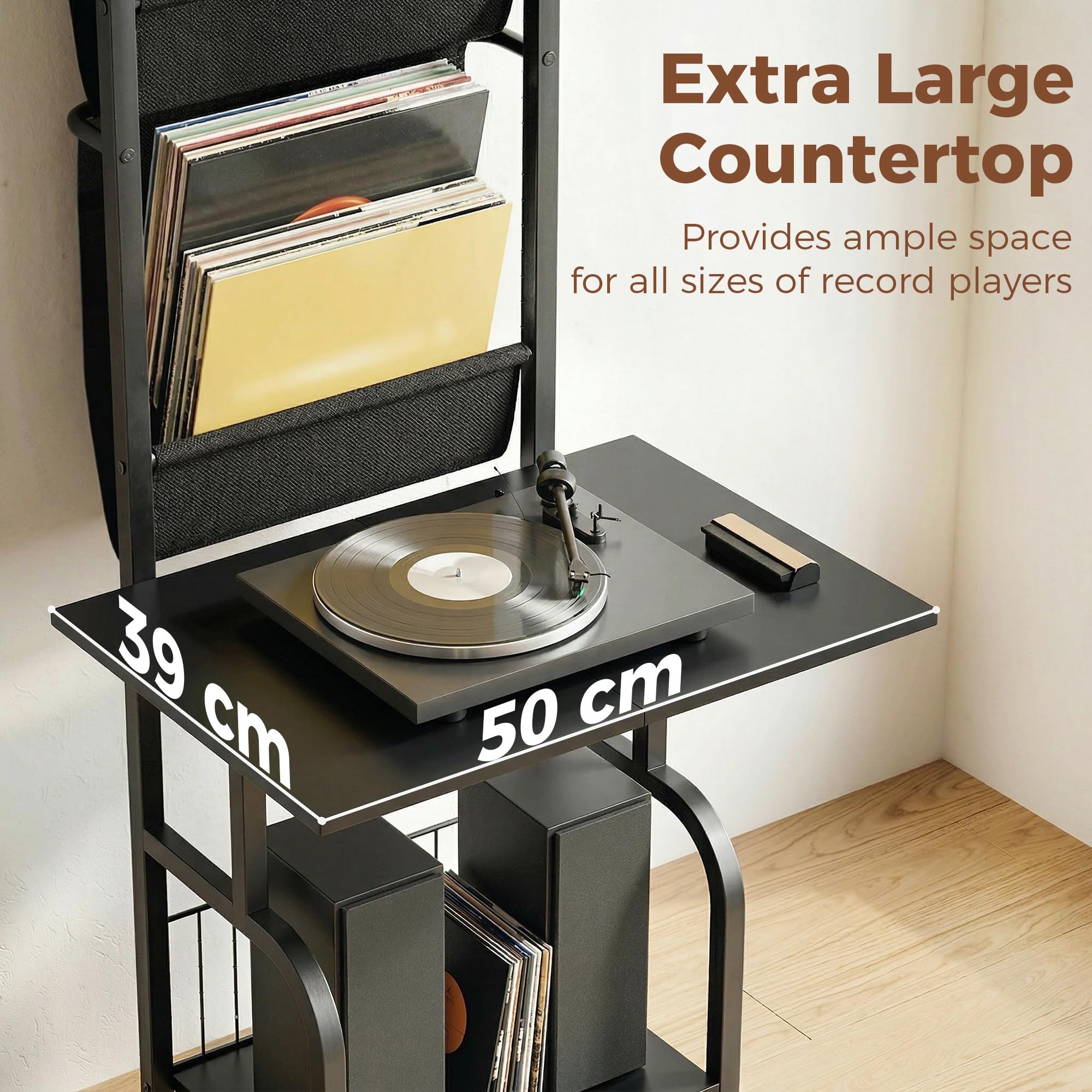 HOMCOM Almacenamiento de discos de vinilo con soporte para reproductor, soporte giratorio y estante de exhibición, unidad de almacenamiento de CD para hasta 40 CD, mesa de reproductor de discos para