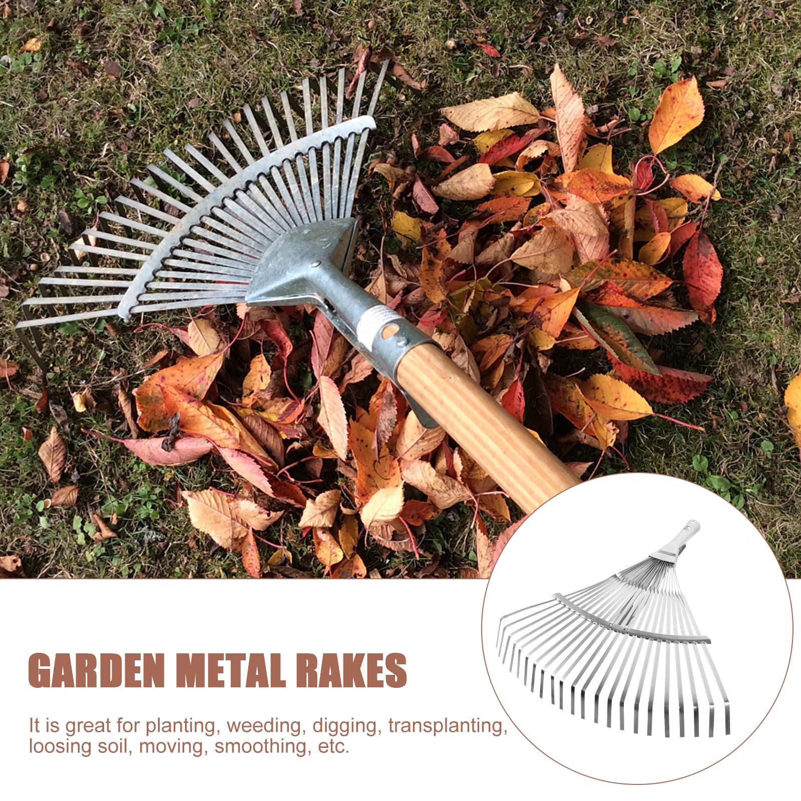 Ausziehbarer Gartenrechen mit Metallkopf aus Edelstahl für Hof und Garten