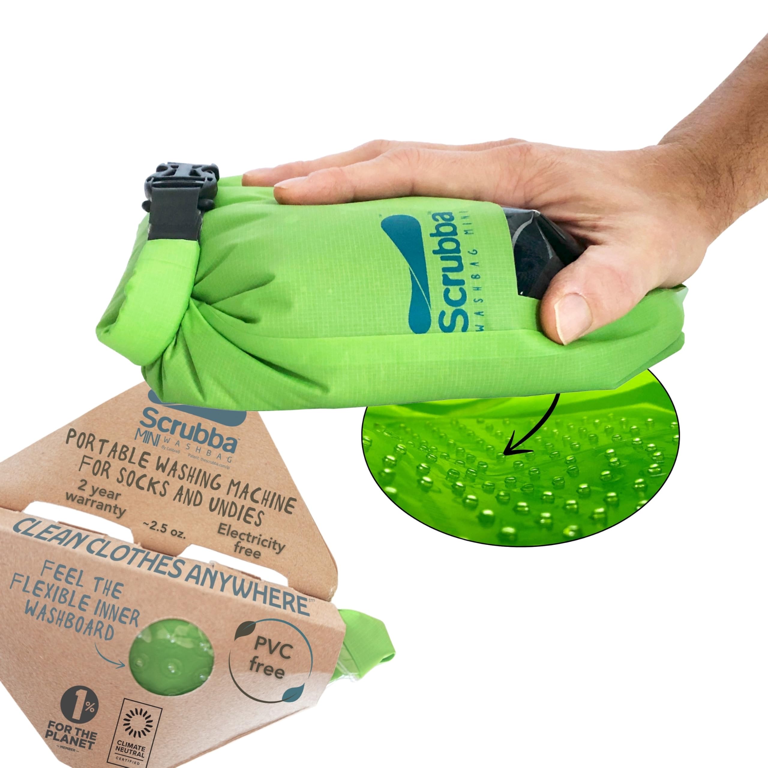 Scrubba MINI Wash Bag – Ultra-Compact Portable Washing Machine – Pocket-Size Clothes Washer for Travel, Camping & Hiking – Dry Bag & Laundry Essentials – Use with Detergent or Hand Soap – 70g